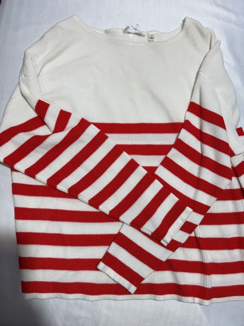 Cyrus White Sweater with Red Stripes - Crewneck